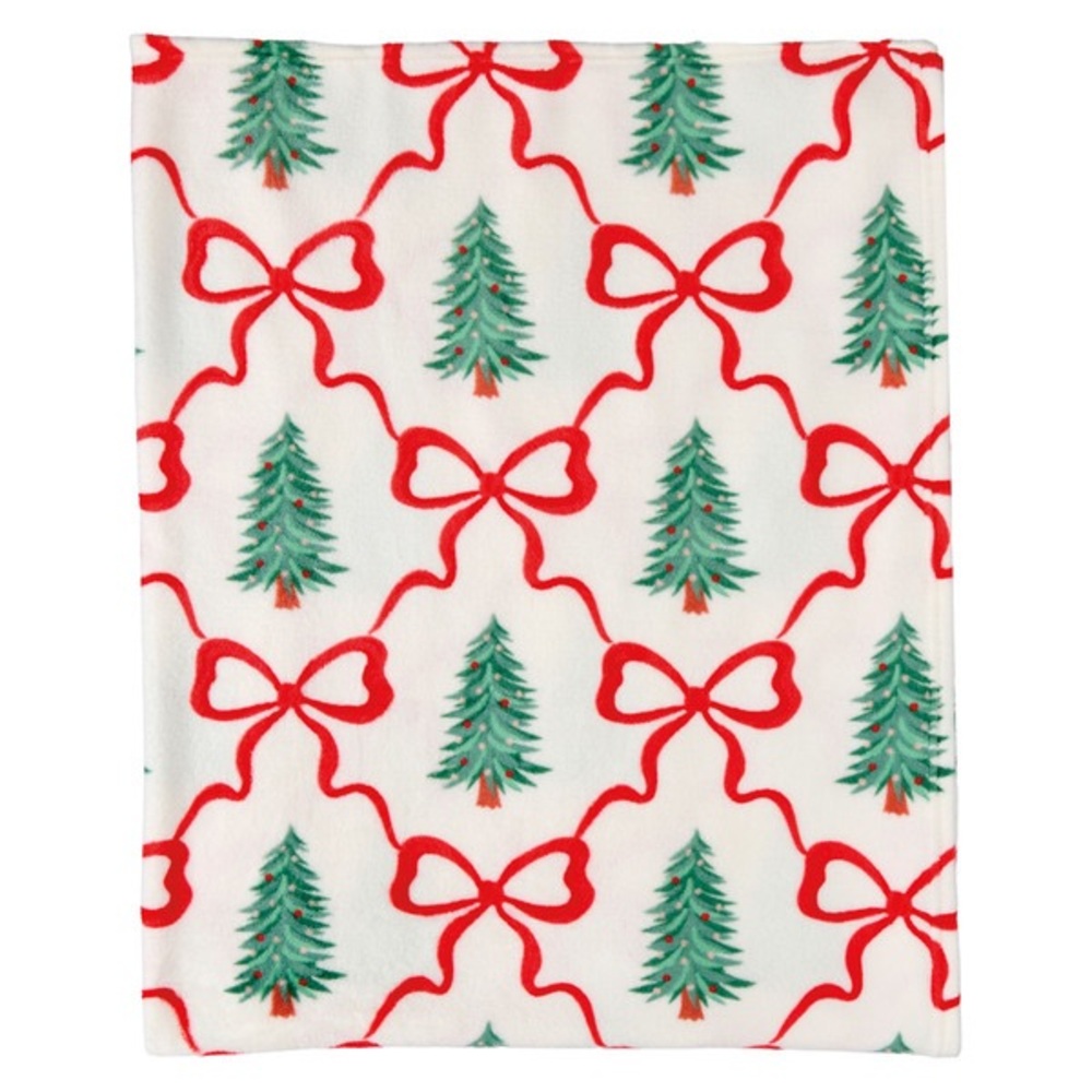 Merry Moments Bows and Trees 50"x60" Holiday Throw